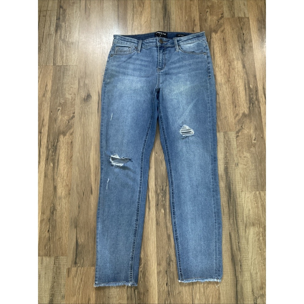 Kenneth Cole Jeans Womens 6 Light Wash Jess Skinny Distressed Raw Hem Stretch